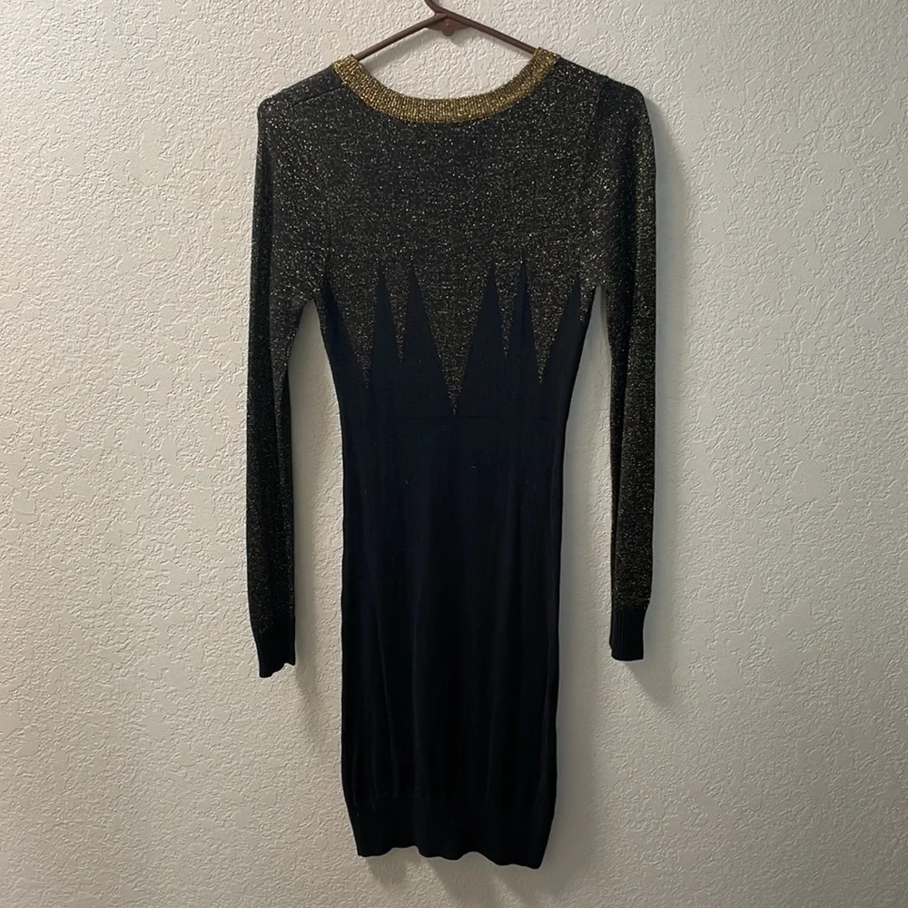 Junk. Knit long sleeve black and gold Bodycon dress - Picture 4 of 4